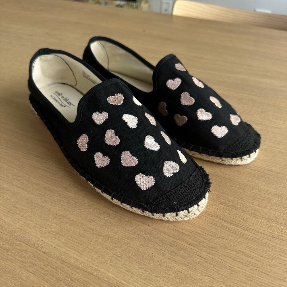 Coldwater Creek Walk With Me Espadrilles Embroidered Hearts Sz 11 Black Loafers